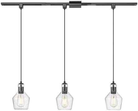 Emliviar 3-Light H Track Pendant Light in Black with Seeded Glass
