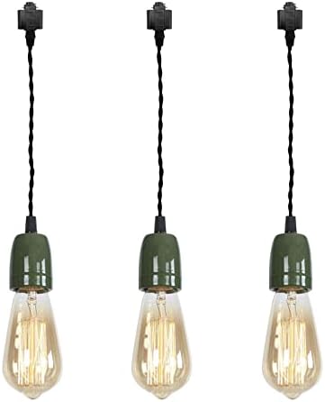 3-Lights H Track Pendant Light Green Ceramic Base
