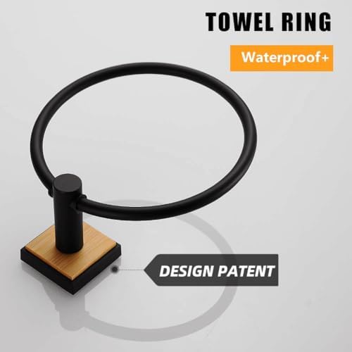 2 Pcs Bamboo Towel Holder Matte Black 304 Stainless Steel