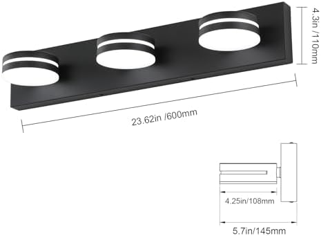 Bicrink 3-Light Matte Black Vanity Light Over Mirror