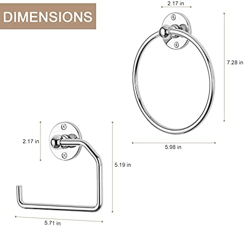ETELI 3-Piece Stainless Steel Towel Ring Set with Toilet Paper Holder