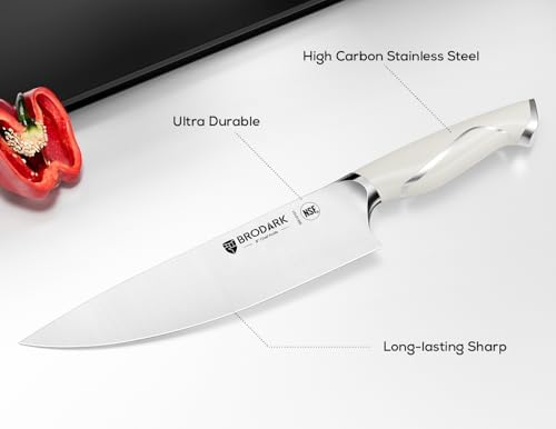 BRODARK Ivory Series 15Pc Chef Knife Set with Block and Sharpener