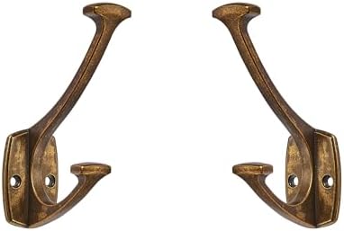 ZAUYX 2 Pack Heavy Duty Antique Brass Wall Hooks