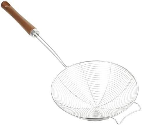 BRIGHTFUFU 304 Stainless Steel Skimmer Spoon with Wooden Handle
