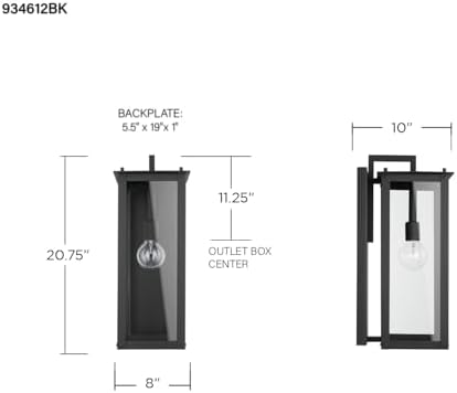 Capital Lighting 934612BK Wall Lantern with 100W Light 21 H x 8 W