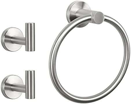 NearMoon 3-Piece Bathroom Hardware Set - Brushed Nickel Towel Ring Hooks