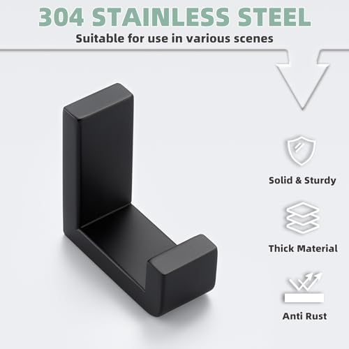 APLusee Robe Towel Hook - Matte Black 304 Stainless Steel L Shape
