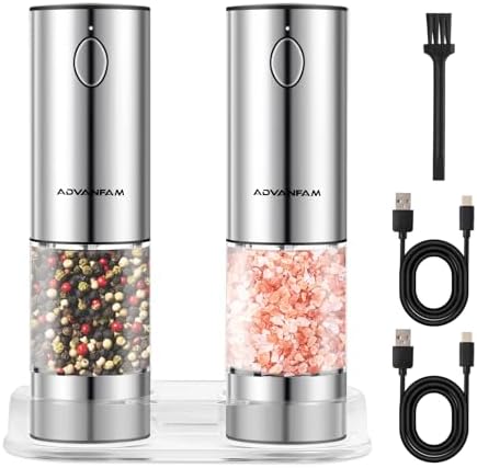 Advanfam Electric Pepper Salt Grinder Set with LED Light