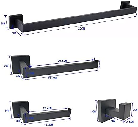 TYZK Shower Shelves Hardware Set Black Robe Hook Towel Rail