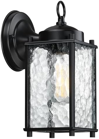 Caisens Black Outdoor Wall Light with Hammered Glass 1