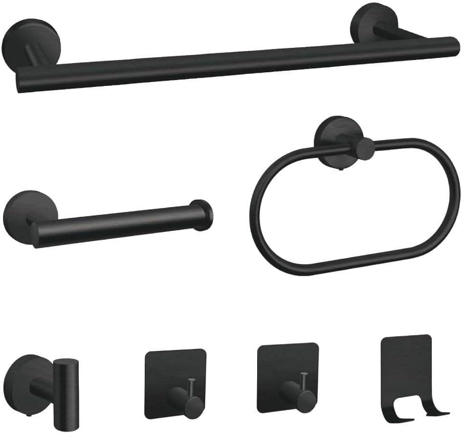 7-Piece Brushed Black Bathroom Hardware Set