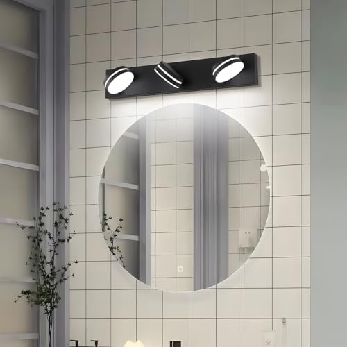 Bicrink 3-Light Matte Black Vanity Light Over Mirror