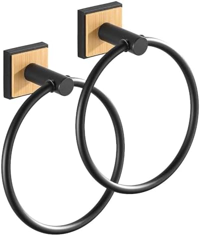 2 Pcs Bamboo Towel Holder Matte Black 304 Stainless Steel