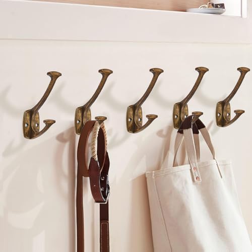 ZAUYX 2 Pack Heavy Duty Antique Brass Wall Hooks