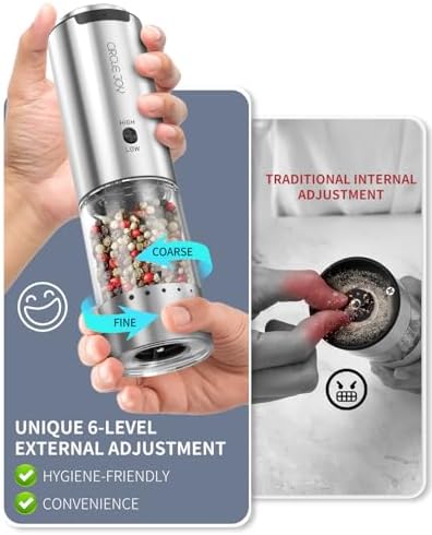CIRCLE JOY Rechargeable Pepper Mill with Adjustable Coarseness and LED Light