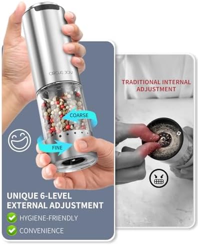 CIRCLE JOY Electric Salt Pepper Grinder Set with Rechargeable Base