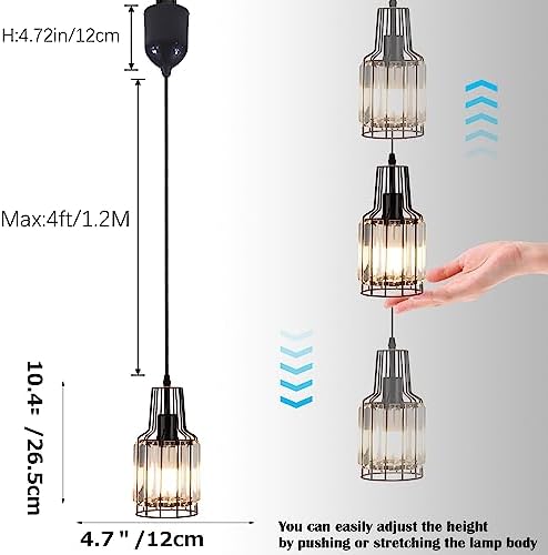Adjustable Track Pendant Light with Crystal Shade and Smart Edison Bulbs