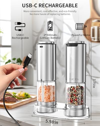 CIRCLE JOY Electric Salt Pepper Grinder Set with Rechargeable Base
