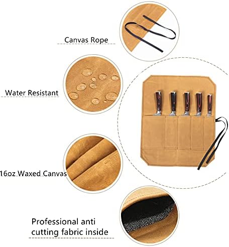 Denifiter Knife Roll Case with 5 Pockets - Durable Waxed Canvas