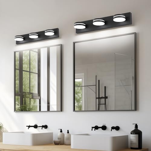 Bicrink 3-Light Matte Black Vanity Light Over Mirror