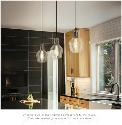 Emliviar 3-Light H Track Pendant Light in Black with Seeded Glass