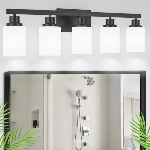 DIKAIDA 5-Light Matte Black Vanity Light Over Mirror