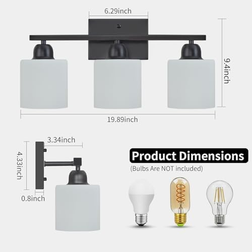 FAISHILAN 3-Light Black Vanity Light with Clear Glass Shades