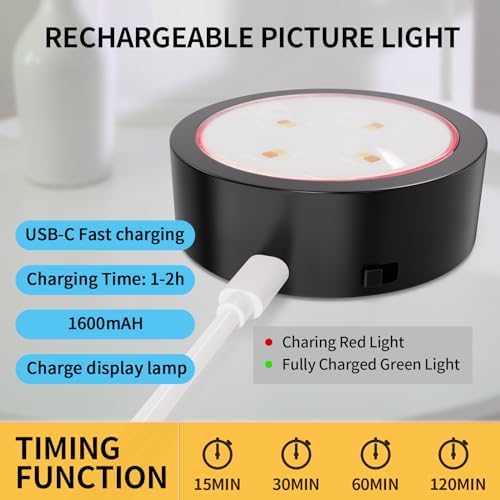 Narotood 3 Pack Rechargeable Picture Lights with Remote Control Timer