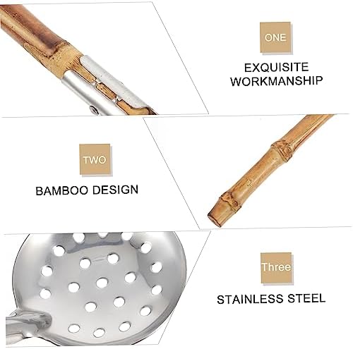 GRIRIW Sturdy Stainless Steel Bamboo Hot Pot Ladle