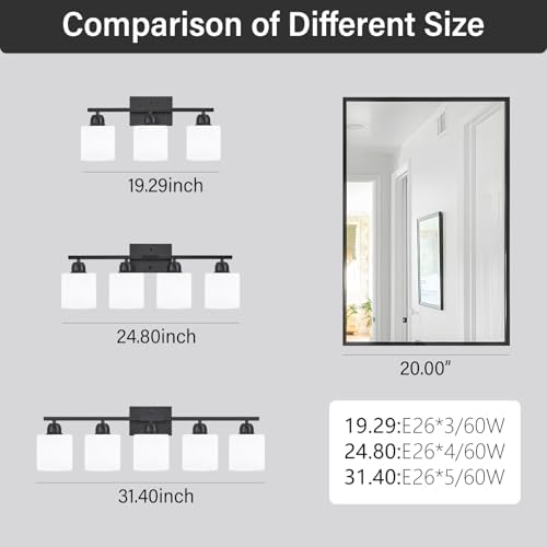 FAISHILAN 3-Light Black Vanity Light with Clear Glass Shades