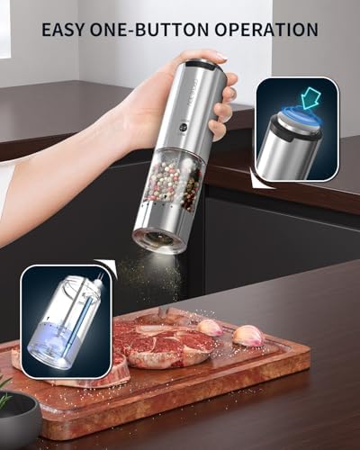 CIRCLE JOY Rechargeable Pepper Mill with Adjustable Coarseness and LED Light