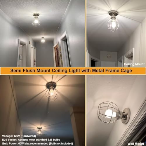 GRUENLICH Semi Flush Mount Ceiling Light with Nickel Finish