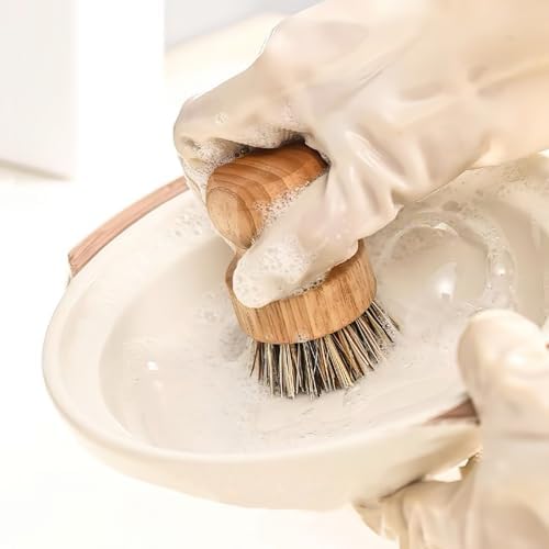 Nokiils 2 Pack Round Wooden Dish Brush Set