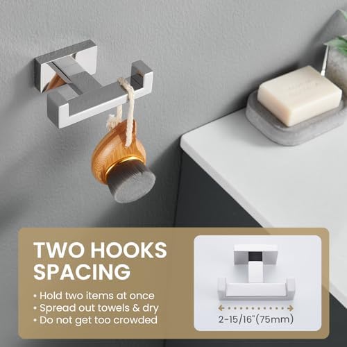 Suyar Double Towel Hook SUS304 Stainless Steel Polished Chrome Wall Mounted