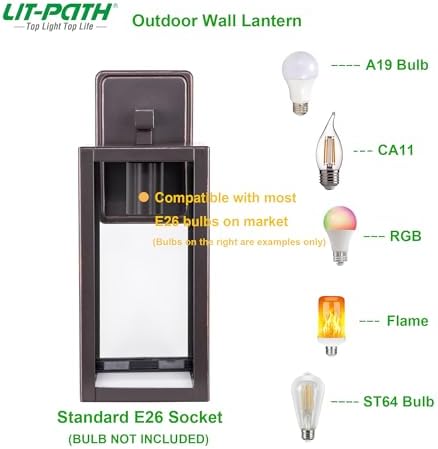 LIT-PaTH 2-Pack Wall Lantern with E26 Base Glass Shade
