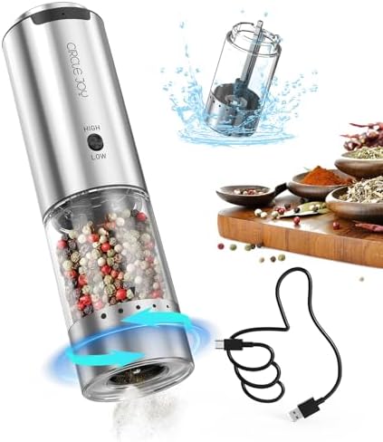 CIRCLE JOY Rechargeable Pepper Mill with Adjustable Coarseness and LED Light