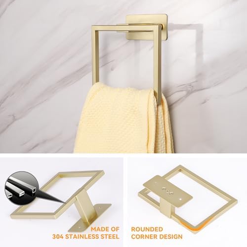 Brushed Gold Stainless Steel Towel Ring for Wall Mount