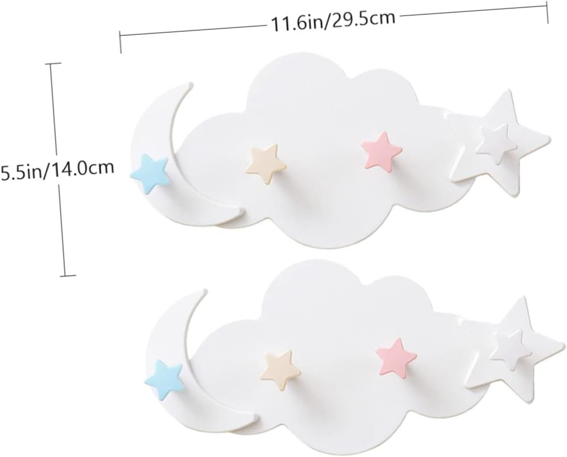 Healifty Adhesive Wall Hooks 2pcs Cloud Moon Star Design
