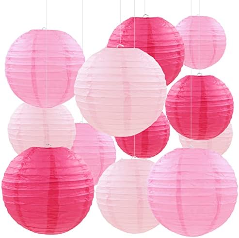PheiLa 12 Pcs Pink Party Paper Lanterns Decorations