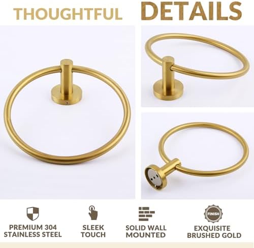 APLusee Brushed Gold Towel Ring for Bathroom Wall 1