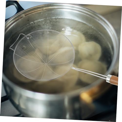 BRIGHTFUFU 304 Stainless Steel Skimmer Spoon with Wooden Handle
