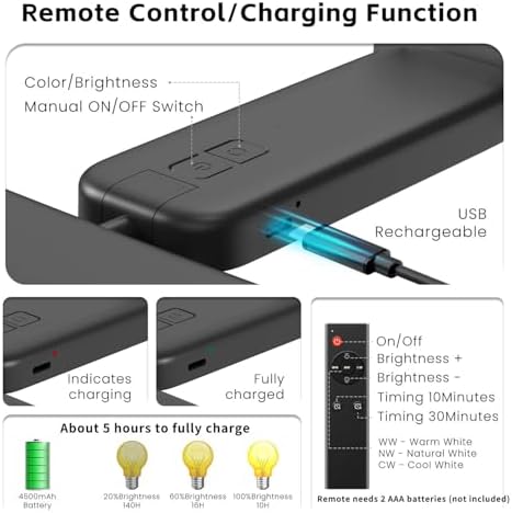 NARUNDREN 2 Pack Rechargeable Picture Lights for Wall with Remote Control