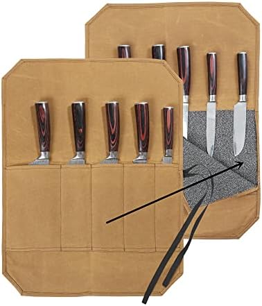 Denifiter Knife Roll Case with 5 Pockets - Durable Waxed Canvas