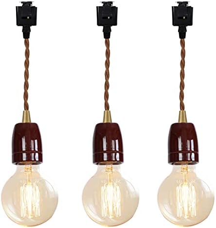 Brown Ceramic J Track Pendant Light Set of Three