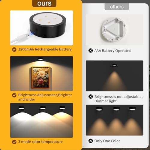 Narotood 3 Pack Rechargeable Picture Lights with Remote Control Timer
