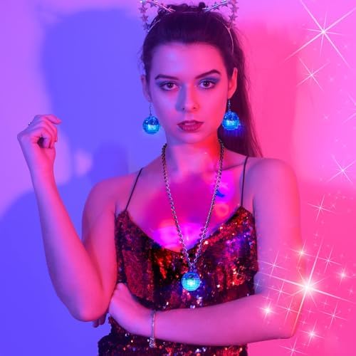 Henoyso 6 Pcs LED Disco Ball Necklaces 70s Party Decor