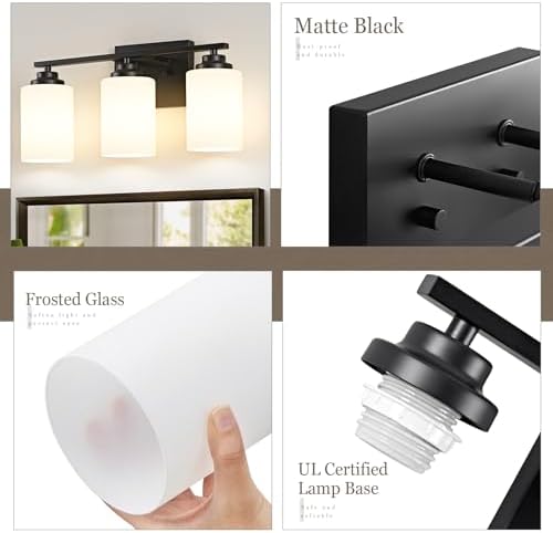 Osimir Black 3-Light Vanity Wall Sconce with Milky Glass