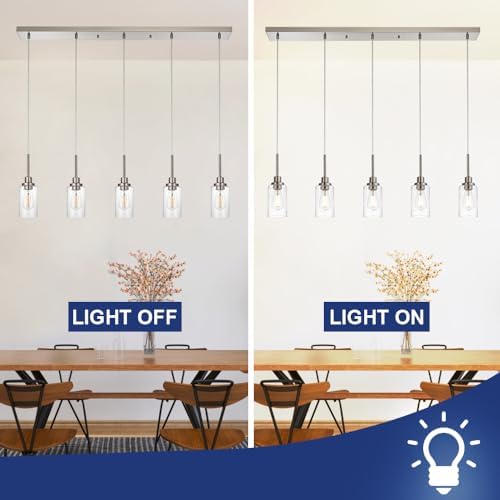 TODOLUZ 5-Light Farmhouse Chandelier with Brushed Nickel and Seeded Glass Shades