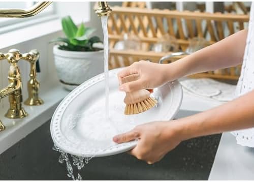 HIC Harold Import Co Dish Pan Scrub Brush with Wooden Handle
