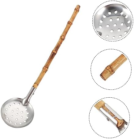 GRIRIW Sturdy Stainless Steel Bamboo Hot Pot Ladle